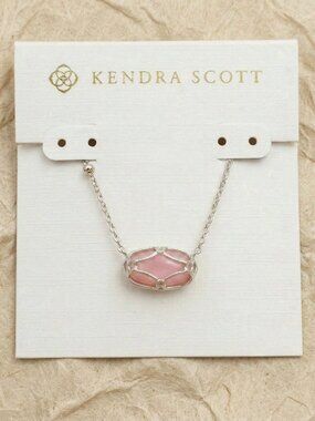 Kendra Scott Elisa Lattice Frame Blush Ivory Mother Pearl Necklace Silver